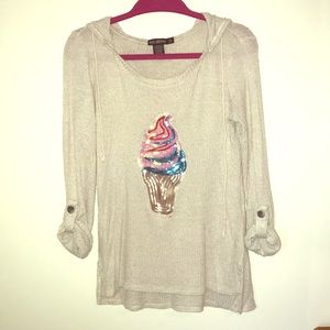 Size small hooded shirt ice cream sequins
